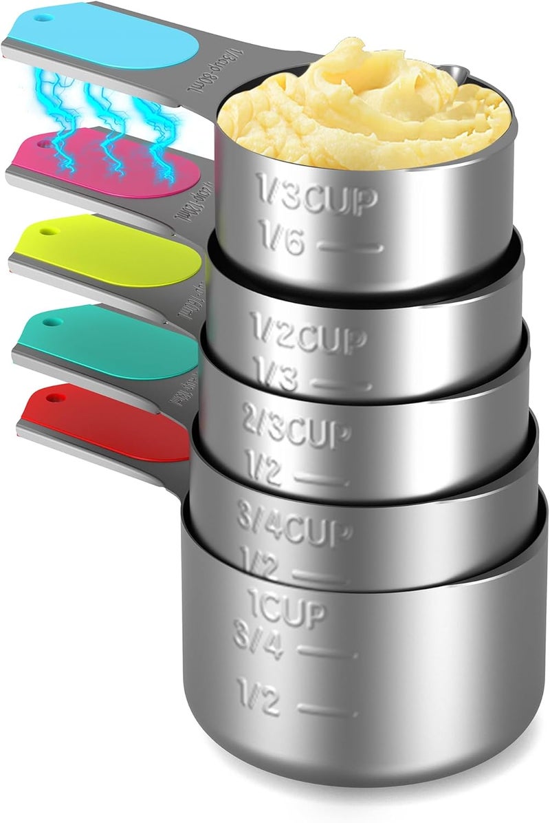 Minteem Magnetic Measuring Cups Set of 5, Stainless Steel Nesting Measuring Cups with Easy to Read Markings, Kitchen Gadgets for Cooking & Baking - Image 1
